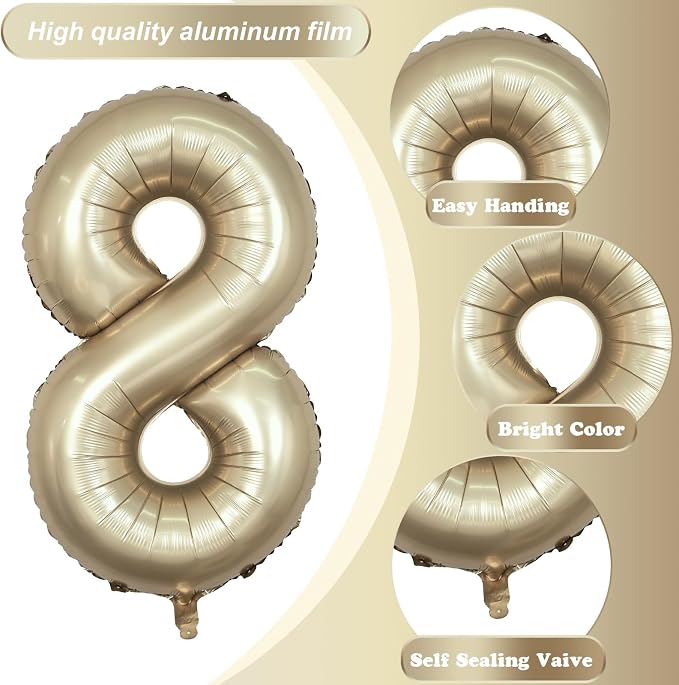 Metallic Gold Number 8 Balloons, 40 Inch Giant Light Champagne Gold Mylar Foil - Image 9
