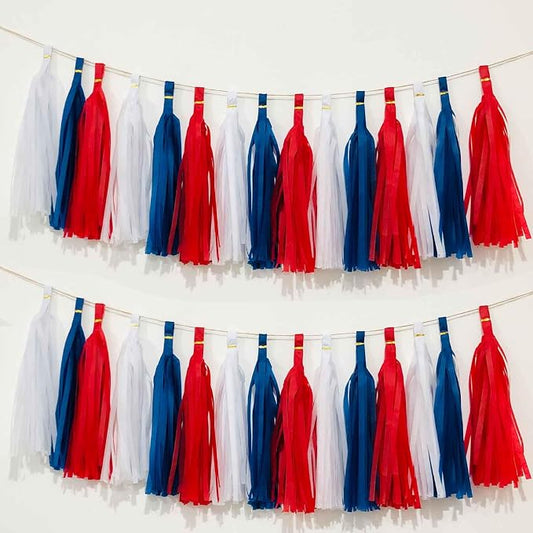 We Moment Blue Red and White Tissue Paper Tassels Party Tassel Garland Banner by We+Moment