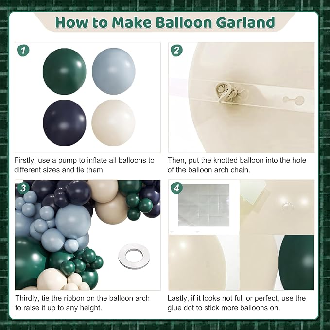 Blue and Green Balloons Arch Garland Kit, Tartan Plaids Decorations Baby Shower - Image 5