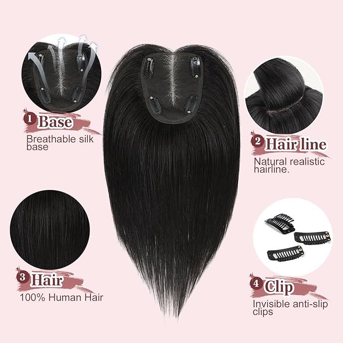 YAMI Hair Topper For Women, 100% Remy Human Hair For Women With Thinning 12 inch 40g Medium Auburn Brown
