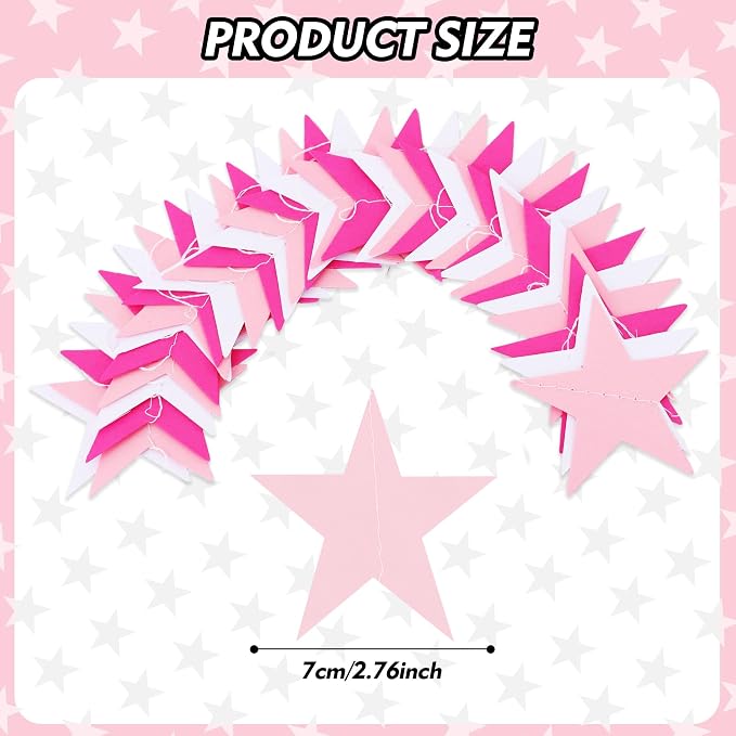 BEISHIDA 6Pcs Pink Star Garland Decor Twinkle Paper Star Banner Backdrop - Image 3