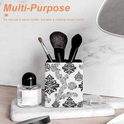 Pen Holder 2 Compartments, Pu Leather Pencil Organizer Cup Antique Classical - Image 6