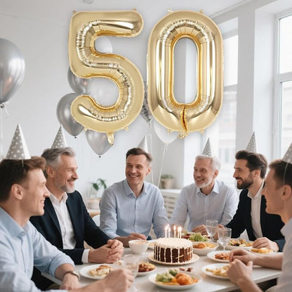 Champagne Gold Large Number 50 Balloon, 40 Inch Light Gold Foil Helium Number - Image 6