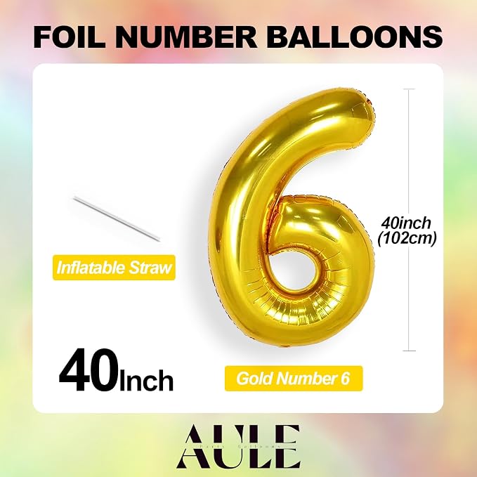 AULE 40 Inch Gold 6 Balloon Number Foil 0-9 Birthday Big Numbers | Birthday - Image 4