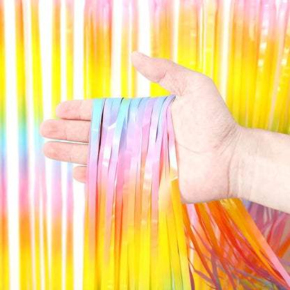 Voircoloria Pastel Foil Fringe Backdrop Curtains, 3 Pack | Tinsel Streamers - Image 2