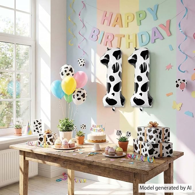 40 Inch Cow Print Number 11 Balloon, Giant Black and White Foil Number Balloons - Image 5