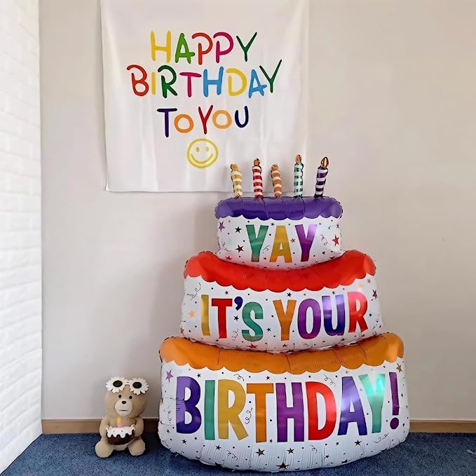 35" 2pk Happy Birthday Foil Balloons "Yay", Colorful | birthday foil balloon - Image 4