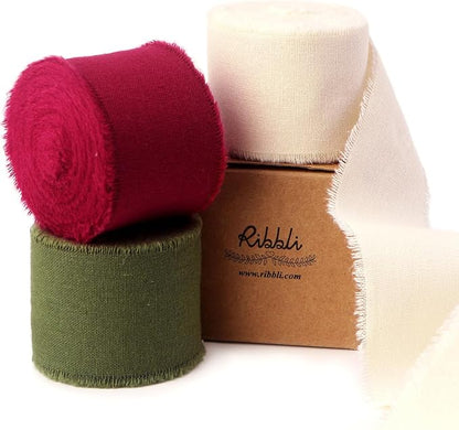 Ribbli 3 Rolls Christmas Ribbon 1.5 Inch x 18 Yards Ivory Burgundy Moss by Ribbli
