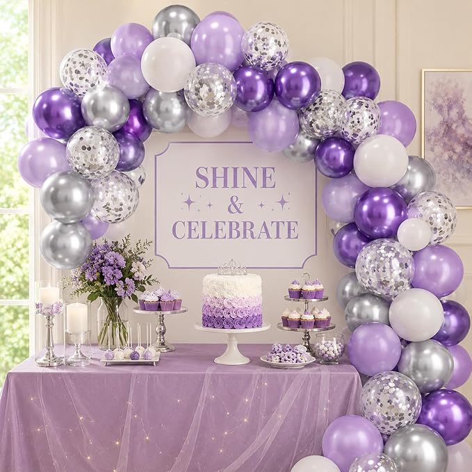 Purple Silver Balloons, Girls Baby Shower Women Bridal Shower Wedding - Image 4