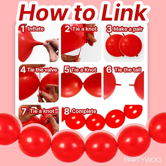 PartyWoo Red Linking Balloons 100pcs 12 Inch Red Link Balloons | - Image 5