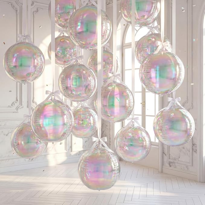 18 Set 22 Inch Iridescent 4D Giant Round Foil Balloon Bulk Metallic Giant Foil by Charnoel