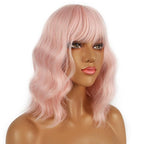 Short Bob Wigs with Bangs for Women Loose Wavy Wig Curly Wavy Shoulder Length Bob Synthetic Cosplay Wig for Girl Colorful Costume Wigs (Peach Fuzz)