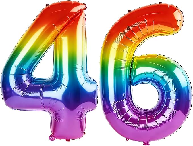 40 Inch Number 46 Balloons for 46th Birthday Party Decorations, 0-100 Rainbow by FOBELEC