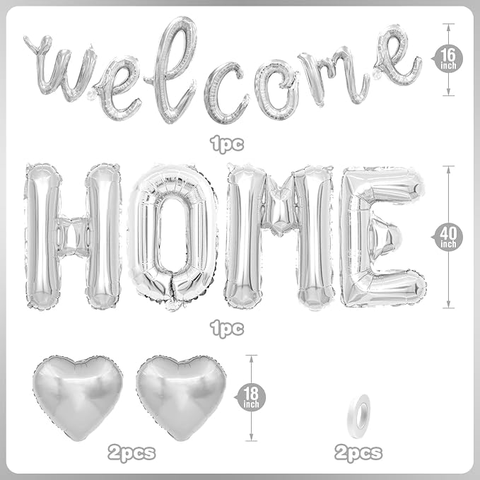 Welcome Home Balloons Silver, 40Inch HOME and 16Inch Welcome Foil Balloons - Image 2