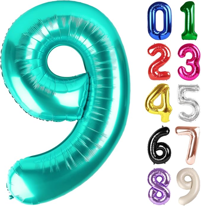 9 Balloon - Teal Birthday Number Balloons, 40 Inch Decorations Men Women | Teal by ALPHADELTAPI