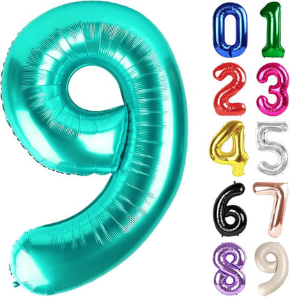 9 Balloon - Teal Birthday Number Balloons, 40 Inch Decorations Men Women | Teal by ALPHADELTAPI