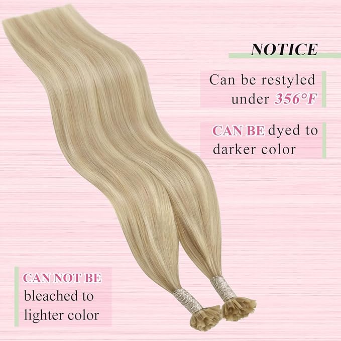 YoungSee U Tip Hair Extensions Human Hair Blonde Utip Hair Extensions Ash Blonde with Bleach Blond Keratin Hair Extension Real Human Hair Highlight U Tips Hair Extension Ktip Extension 18In 1G/S 50G