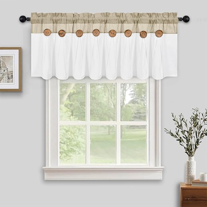 Farmhouse Valance Curtains, Boho Cotton Linen Kitchen Valance, Rustic Button by FRAMICS