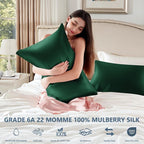 Silk Pillow Cases Standard Size 100% Mulberry Silk Pillowcase for Hair & Skin 22 Momme Both Sided Grade 6A Silk Cooling Soft Breathable 20 x 26 Inches with Hidden Zipper 1PC, Green