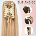 Hairro Claw Clip Ponytail Human Hair Extensions Jaw On Ponytails Remy Long Straight Jaw/Claw Clips Pony Tail Hairpieces For Women 20 Inch 120g #27 Dark Blonde