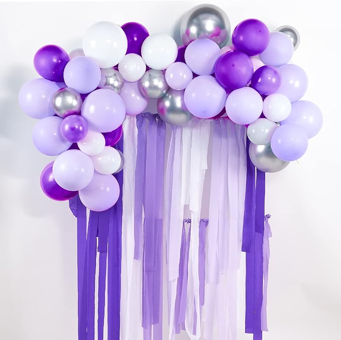 PartyWoo Purple Lavender Light Silver Crepe Paper Streamers 6pcs 492 FT | - Image 2