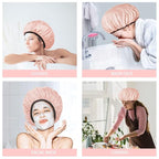 Aquior Shower Cap,Shower Cap for Women Reusable, Triple Layer Waterproof Bath Cap,Silky Satin Outer Layer Terry Lining, Extra Large for Women Long Hair(Champagne)