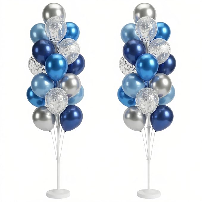 HIINS 2Set Blue Silver Balloon Column Kit by HiinsPartyDecoration