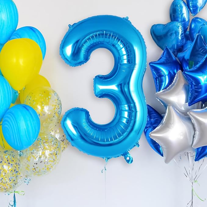 Blue Number 3 Balloon 40 Inch, Big Large Foil Helium Number Balloons, Jumbo - Image 2