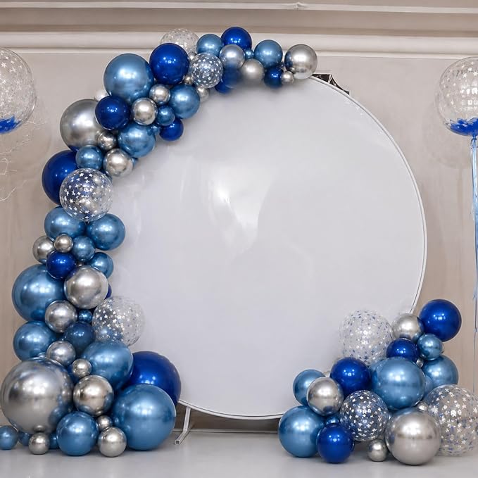 Blue Silver Balloons, Pearl Navy Balloon Metallic Light Blue and Silver Balloons - Image 5