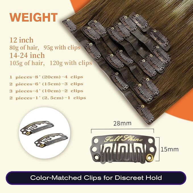 Full Shine Clip in Extensions Real Human Hair Balayage Hair Extensions for Women Medium Brown to Honey Blonde and Platinum Blonde and Light Brown for Short 12 Inch 8 PCS 95 G