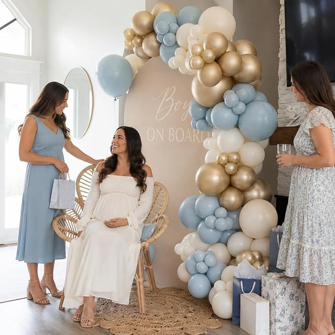 HILAVO Dusty Blue and Gold Balloons - Image 4