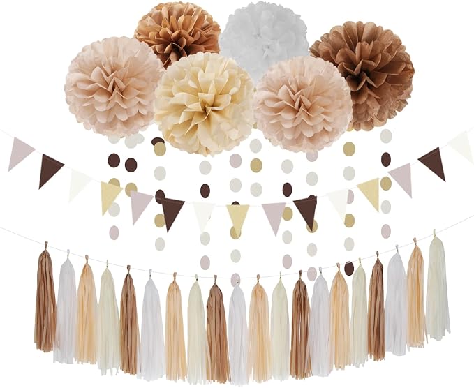 Boho Baby-Shower White-Brown Champagne Party-Decorations by OURUOLA