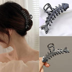 Black Metal Fishbone Hair Clip, 1Pcs - Big Fish Shaped Hair Claw Clips for Women and Girls, Secure Hair Styling and Accessories