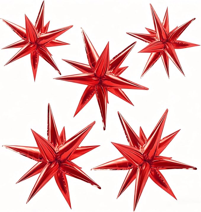 Red Star Foil Balloons Explosion 12 Point Spike Baloons Large Mylar Balloon by BOMSI