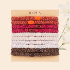 Braided Hair Ties No Damage, Soft Plush Hair Elastics, Ponytail Holders & Hair Bands for Women & Girls, Thick Hair, Stretch Wrist Bracelet Ties, Gentle All-Day Hold, Set of 10 - Ember Glow