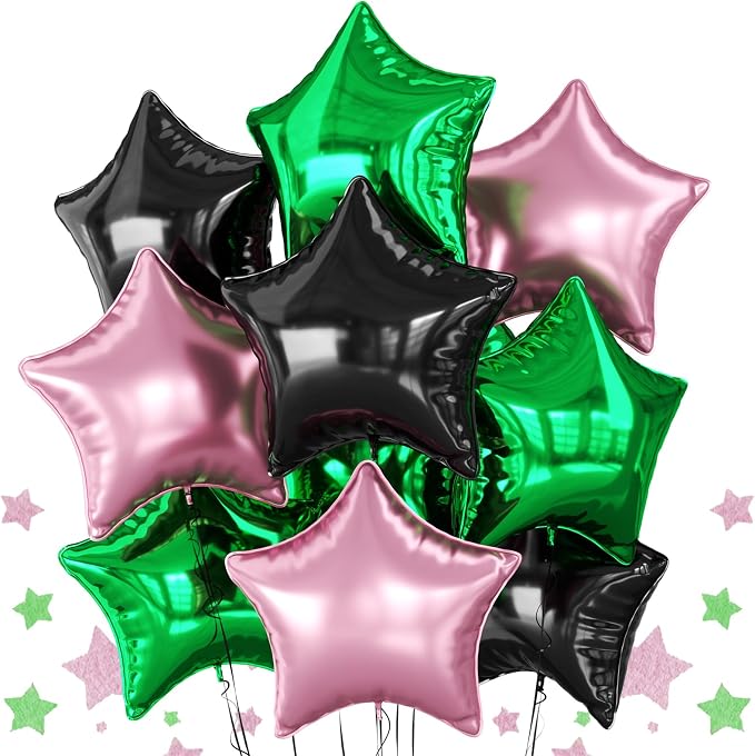 Pink Green Black Star Foil Balloon, 18 Inch Large Metallic Stars Balloons by BIAPIAN