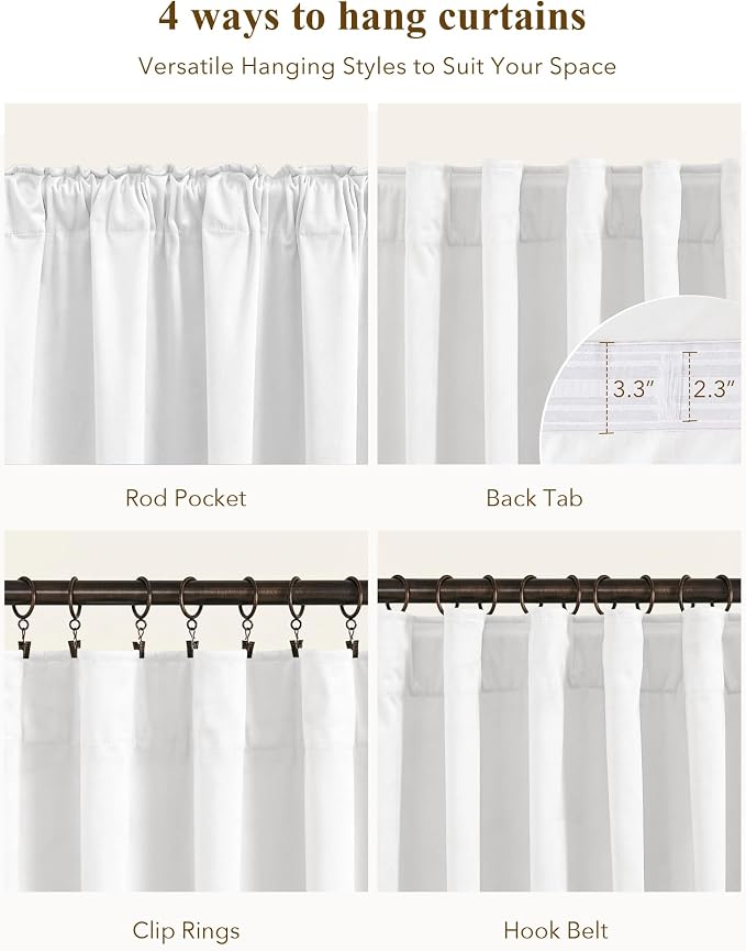 White Velvet Curtains Light Dimming Privacy, W52 x L96, 2 Panels | Back Tab - Image 2