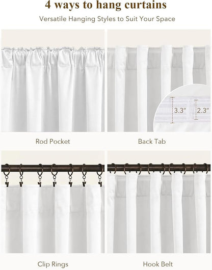 White Velvet Curtains 108 inches Long, Luxury Back Tab Privacy Protect Window - Image 2