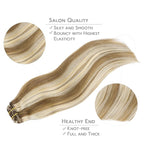 WENNALIFE Hair Extensions Clip In, 9pcs 18inch 150g Ash Brown Highlighted Golden Blonde Thicker Clip In Hair Extensions Real Human Hair Remy hair extension Double Weft Clip in Human Hair Extensions