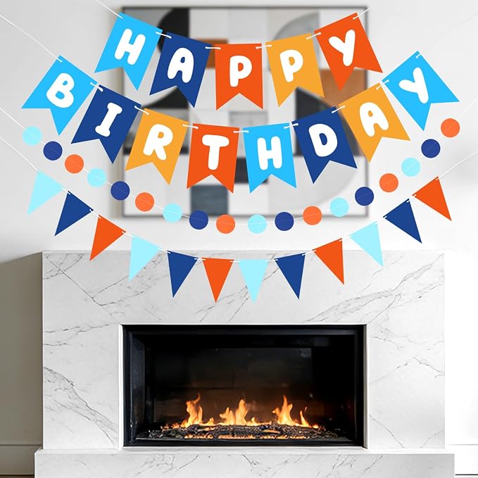 Blue & Orange Happy Birthday Banner, Happy Birthday Decorations Hanging - Image 7