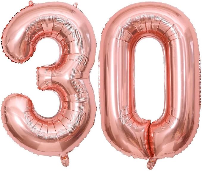 Rose Gold 30 Number Balloons, 40 Inch Giant Number 30 Balloons Foil Mylar by Lovoir