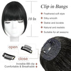 Clip in Bangs Jet Black Color 100% Real Human Hair Wispy Clip on Bangs Extensions Fringe with Temples Hairpieces for Women