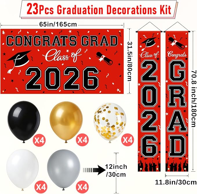 WOHOHOHO 23Pcs Graduation Decorations 2026 Set, Class of 2026 Backdrop - Image 2