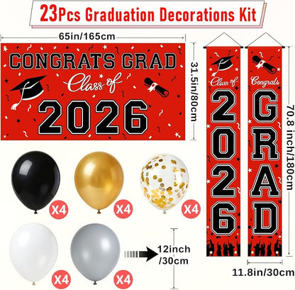 WOHOHOHO 23Pcs Graduation Decorations 2026 Set, Class of 2026 Backdrop - Image 2