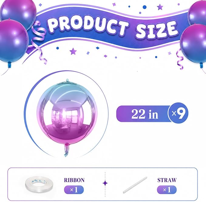 Blue Purple Round Foil Balloons - Image 2
