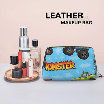 Monster Truck Cartoon Leather Makeup Bag Cosmetic Pouch Portable Travel - Image 7