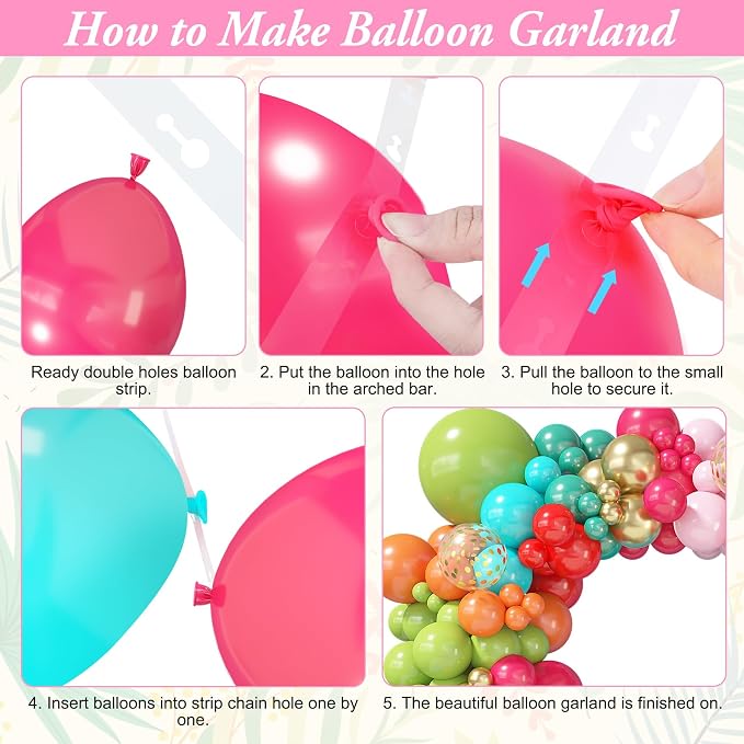 170Pcs Flamingo Tropical Luau Summer Balloon Arch Garland Kit | Hot Pink Olive - Image 4