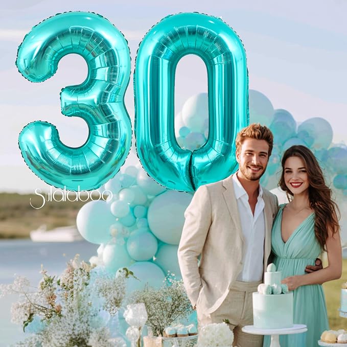40 Inch Big Teal Blue Number 30 Foil 0-9 Mylar Helium Balloons | Large Digital - Image 3