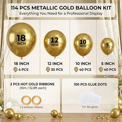 114pcs Metallic Gold Balloons Arch Kit, 18 12 10 5 inch Gold Balloons | - Image 2
