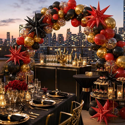 Red Black and Gold Balloons, 12 Inch Metallic Gold Black Red Confetti Balloons - Image 7